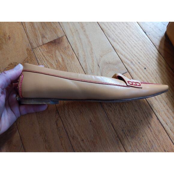 Tod's Tan Leather Driving Loafers Red Stitching Made Italy Size 5 Luxury - Picture 6 of 11
